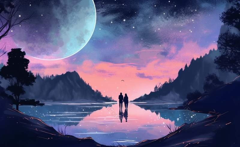 恋人牵手一起仰望夜空插画,插画/手绘图,插画/手绘图库,插画/手绘图下载,插画/手绘